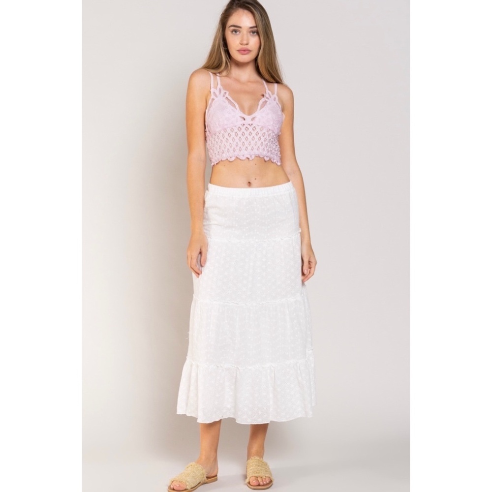 POL White Embroidered Eyelet Tiered Mid Skirt - Picture 5 of 8